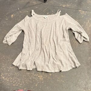 Umgee Light Gray Cold Shoulder Blouse